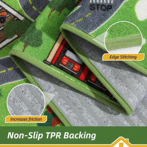 Miniatura 9 de BEQHAUSE Alfombra de juego para niños, alfombra de tráfico de ciudad verde, ideal para jugar con autos, alfombra de área de juegos de 32 x 60