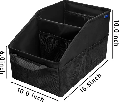 Miniatura 2 de Organizador de asiento de coche, asiento de pasajero, negro Plegable, pequeño almacenamiento, con tapa