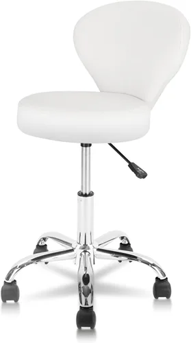 Miniatura 10 de KLASIKA Taburete giratorio ajustable con respaldo y ruedas, silla de escritorio de oficina multiusos, cojín de asiento grueso para el hogar, bar