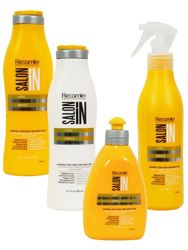 RECAMIER - Juego de tratamiento capilar rizado con champú de queratina + acondicionador anticongelante + spray hidratante + acondicionador