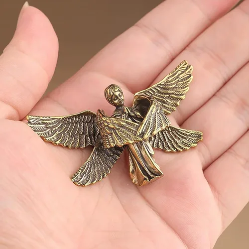 Miniatura 6 de Estatua de ángel de bebé rezando de cobre, bonita escultura conmemorativa de querubines de seis alas, portátil, tamaño pequeño, decoración