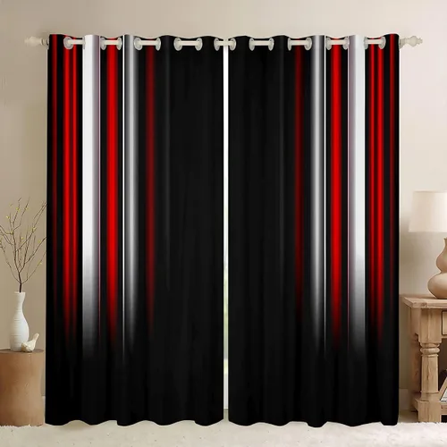 Miniatura 10 de jejeloiu Cortinas rojas y negras para dormitorio (2 paneles, 38 x 45 pulgadas) con líneas geométricas de rayas 30% a 50% cortinas opacas para niños