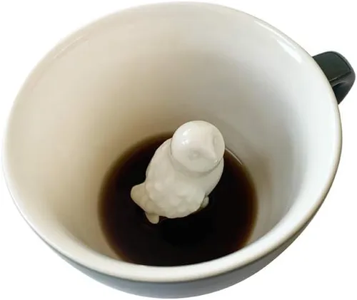 Creature Cups OWL Taza de Cerámica (11 Onzas, Exterior Verde Esmeralda) - Animal 3D Oculto en el Interior Emerge Mientras Bebes - Regalo de Búho