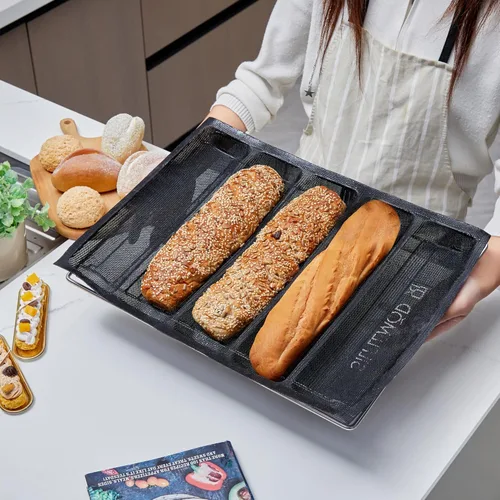 Miniatura 4 de SIFLEMOD Molde de silicona para baguette, bandeja antiadherente de malla flexible, forros perforados para hornear sándwiches, formas de hornear pan