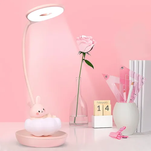 Lámpara de escritorio LED de lectura con diseño de conejo lindo regulable y 5 niveles de brillo para niños, niñas, niños y adolescentes (conejo