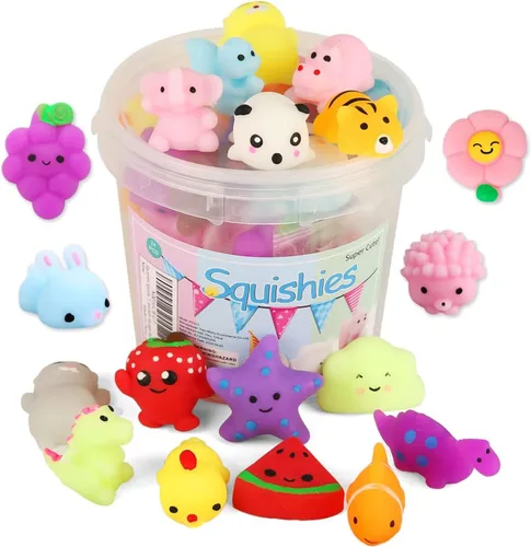 KINGYAO Squishies juguete blando 24 piezas, recuerdos de fiesta para niños, juguete blando Mochi, juguete moji para niños, mini juguetes Kawaii,