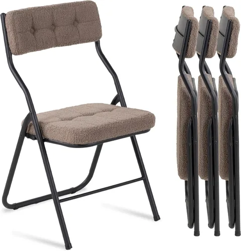Miniatura 10 de HOMEFUN Paquete de 4 sillas plegables acolchadas, sillas de comedor plegables con cojín, asiento adicional portátil y ensamblado para invitados