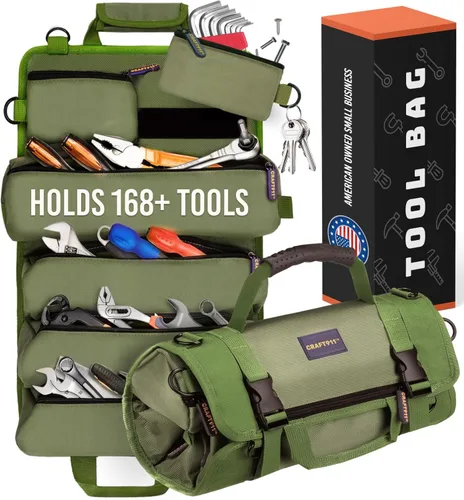 CRAFT911 Organizadores de bolsas de herramientas duraderas con 6 bolsas de herramientas desmontables, bolsa enrollable pequeña | Organizador de Verde