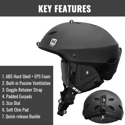 Miniatura 6 de NHH Casco de esquí y snowboard, casco de deportes de nieve, compatible con forro extraíble y almohadillas para los oídos para hombres, mujeres