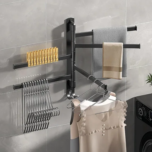 Miniatura 4 de Toalleros para baño, toallero giratorio autoadhesivo montado en la pared, soporte para toallas de baño de 4 barras para toallas enrolladas pequeñas