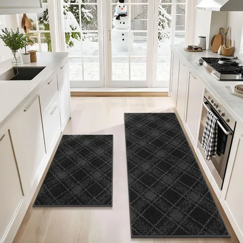 Miniatura 11 de COSY HOMEER Juego de alfombras y tapetes de cocina 2 piezas antideslizantes, suaves alfombras de cocina para piso absorbentes y resistentes a Gris
