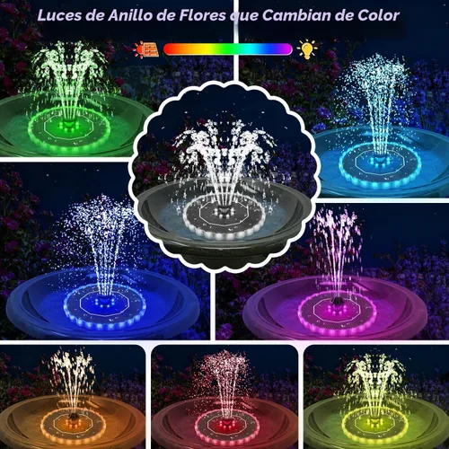 Miniatura 2 de Yzert Fuente solar de luces de anillo colorido, fuente de agua solar 2026 de 3.5 W con batería de 2000 mAh, bomba de fuente solar para baño
