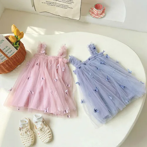 Miniatura 4 de Miipat Vestido de tul sin mangas para niñas pequeñas, vestido de tutú de mariposa floral para niñas pequeñas, vestidos de princesa para fiesta