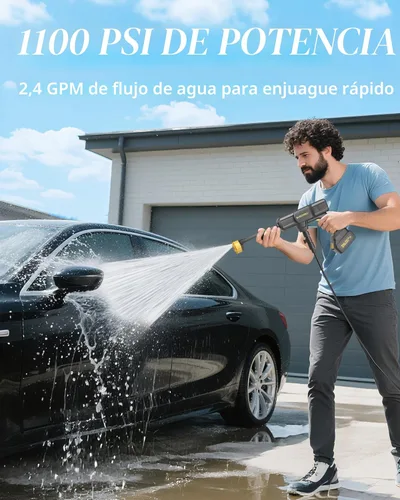 Miniatura 2 de Lavadora portátil inalámbrica, lavadora a batería de 1100 PSI con motor de cobre, batería, manguera elástica de 23 pies, bolsa de almacenamiento