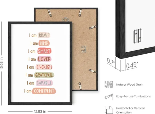 Miniatura 3 de HAUS AND HUES Decoración de pared con citas positivas enmarcadas, arte de pared de salud mental, frases positivas, inspiradoras, motivacionales, Soy