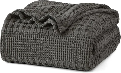 Miniatura 16 de PHF - Manta tejida de punto gofre 100% algodón, suave, ligera, transpirable, acogedora, de verano, para sofá y cama, tejida, estética, decoración