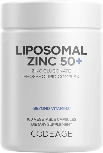 Codeage Suplemento liposomal de zinc – Suministro de 3 meses – Uno por día – 50 mg de gluconato de zinc – Suplementos minerales esenciales Matriz de