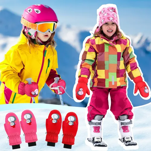Miniatura 6 de Liitrsh 4 pares de guantes de nieve para niños, guantes de esquí cálidos de invierno para niños y niñas, guantes de nieve para clima frío para esquí