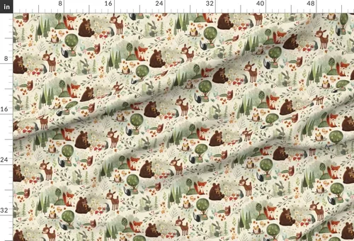 Miniatura 2 de Spoonflower Tela - Animales del bosque del bosque a gran escala búho pino zorro oso ciervo neutro impreso en tela de gasa Fat Quarter - Costura