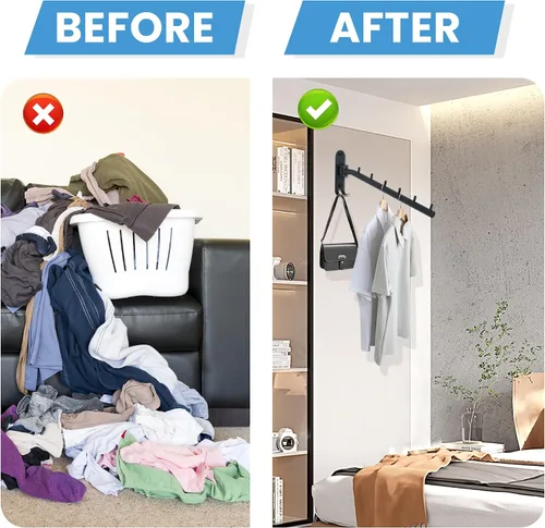Miniatura 9 de Percheros para colgar ropa, perchereros de ropa montados en la pared, ganchos para colgar ropa, barras para ropa, ganchos resistentes, plegables