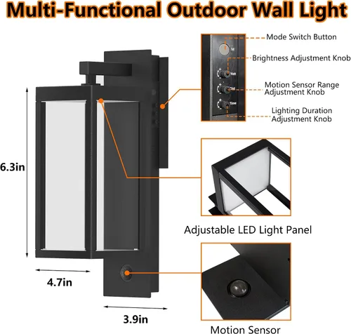 Miniatura 7 de Lámpara de pared para exteriores del atardecer al amanecer con LED integrado, 3 modos ajustables, todo de aluminio impermeable IP65 - Lámpara