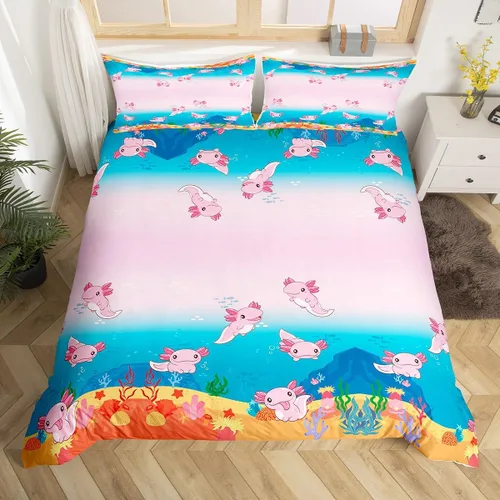 Miniatura 17 de Juego de funda de edredón de pingüinos de dibujos animados para niños, tamaño King, lindo juego de ropa de cama de esquí de animales árticos, Multi