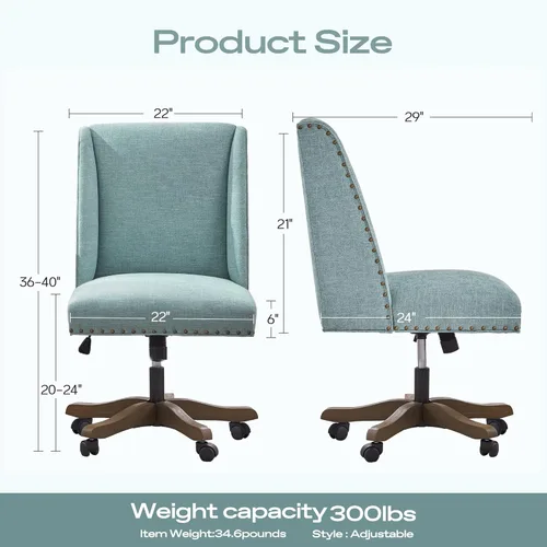 Miniatura 2 de Zihanhome Silla de oficina sin brazos con patas de madera, moderna y ajustable tapizada para oficina en casa, silla de escritorio sin brazos, silla