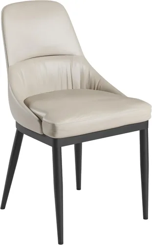 Juego de 2 sillas de comedor sin brazos, sillas de piel sintética gris pardo con patas de metal en un acabado negro, asiento y respaldo tapizados,
