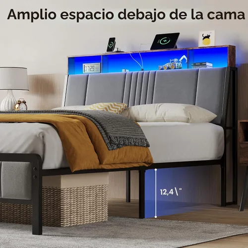 Miniatura 6 de BedsPick Base de cama tamaño completo con cabecera ergonómica, plataforma de metal tapizada tamaño completo con almacenamiento de 2 niveles
