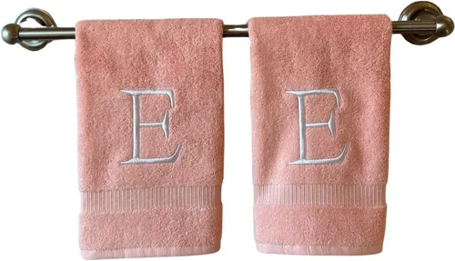 Miniatura 65 de Toalla de mano con inicial beige para baño, toalla bordada decorativa de calidad de hotel de lujo con monograma para tocador, spa, certificado