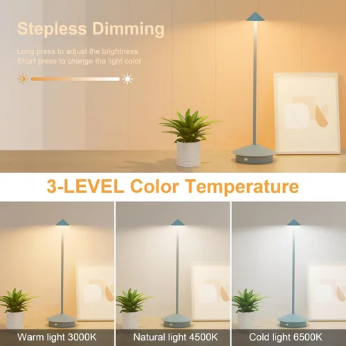 Miniatura 3 de Paquete de 2 lámparas de mesa LED recargables de 6000 mAh, inalámbricas, 3000 K-6000 K, lámparas táctiles de atenuación continua con función