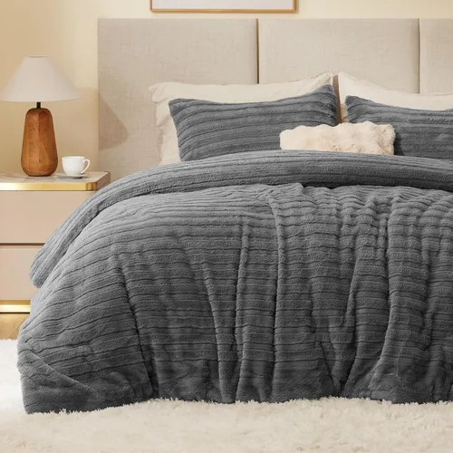 Miniatura 9 de BEDELITE - Juego de edredón de forro polar tamaño individual: ropa de cama supersuave y cálida en color beige, juego de cama de lujo esponjoso