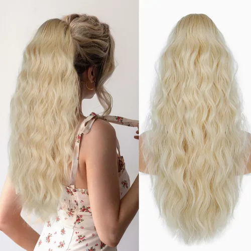 Miniatura 10 de Extension de cola de caballo con cordón de 26 pulgadas para mujer, extensiones de cola de caballo largas y onduladas, extensiones de cabello