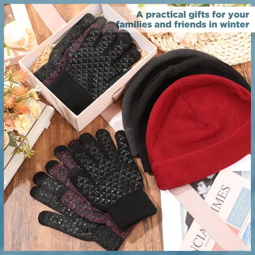 Miniatura 7 de 6 gorros cálidos de invierno con forro polar y guantes térmicos antideslizantes para pantalla táctil