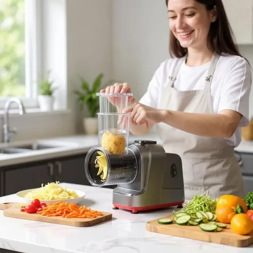 Miniatura 6 de Rallador eléctrico de queso 5 en 1 - Cortadora y trituradora eléctrica multifunción para queso, verduras, nueces y más - Potente motor de 150 W