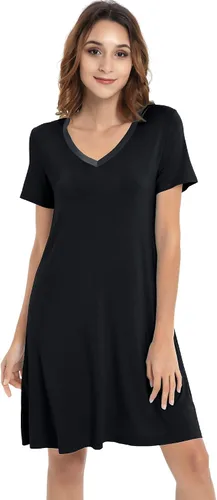 Miniatura 3 de NACHILA Camisones de viscosa para mujer, hechos de bambú, suaves camisas de dormir de manga corta, ropa de dormir suelta