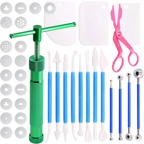 Miniatura 9 de Swpeet 36 pistolas extrusoras de arcilla azul, pasta de azúcar para fondant, pistola de escultura de pastel de arcilla, herramienta de punteado
