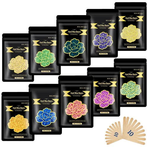 Cuentas de cera dura, granos de cera de 2.2 libras para depilación, 10 paquetes de cuentas de cera multicolor para todo el cuerpo, cara, bikini