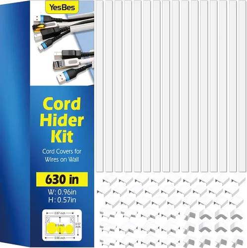 Miniatura 10 de YesBes Kit de ocultador de cable de 116 pulgadas, cubiertas de cable para cables en la pared, canaleta de cables pintable, protector de cable