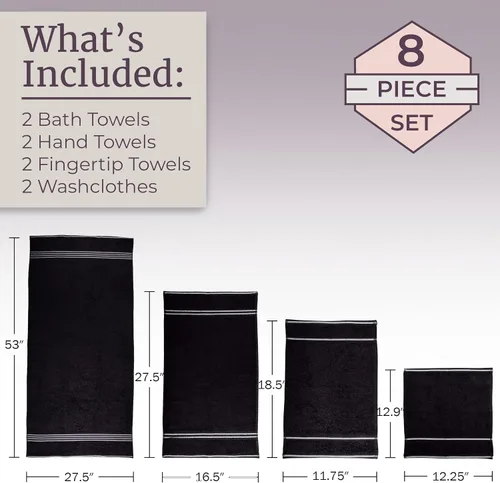 Miniatura 4 de Lavish Home Juego de toallas de baño de 8 piezas, 575 GSM, 100% algodón, esenciales de baño con 2 toallas de baño, 2 paños de mano, 2 paños