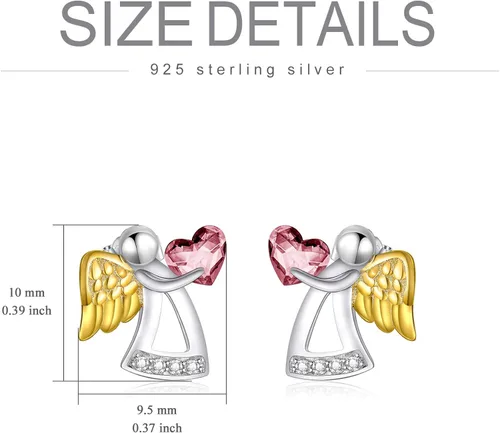 Miniatura 4 de Pendientes de plata de ley con forma de ángel de la guarda, regalo de cumpleaños, bautizo, comunión para niñas