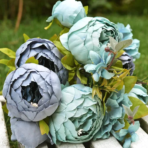 Miniatura 3 de FiveSeasonStuff - Peonías y hortensias artificiales de seda, ideal para decoración de bodas, novias, hogar, decoración de centro de mesa (2 ramos).