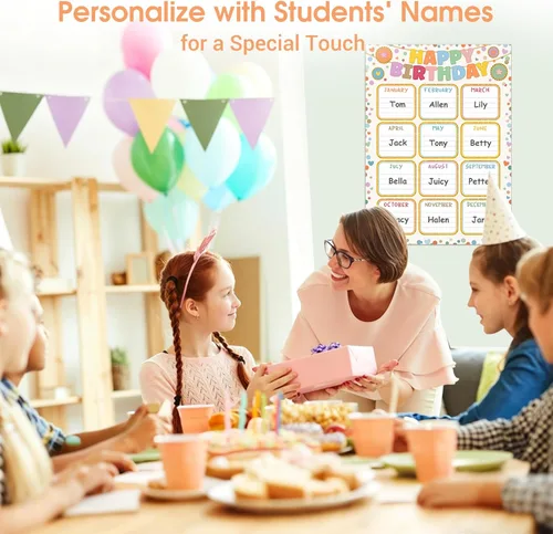 Miniatura 2 de FaCraft Classroom Birthday Chart Poster - Reusable Laminated Boho Confetti Happy Birthday Calendar Class Bulletin Board Decorations Wall Decor