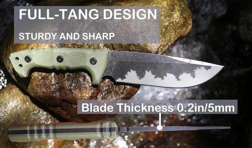 Miniatura 4 de WT11 - Cuchillo Fulltang de hoja fija de 12 pulgadas, cuchillo táctico militar con funda Keydex, cuchillo de supervivencia para caza, al aire libre