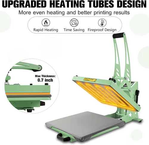 Miniatura 3 de CoolSub Prensa de calor 15x15 con deslizamiento, máquina de transferencia de calor digital industrial para sublimación de camisetas verde Nuevo