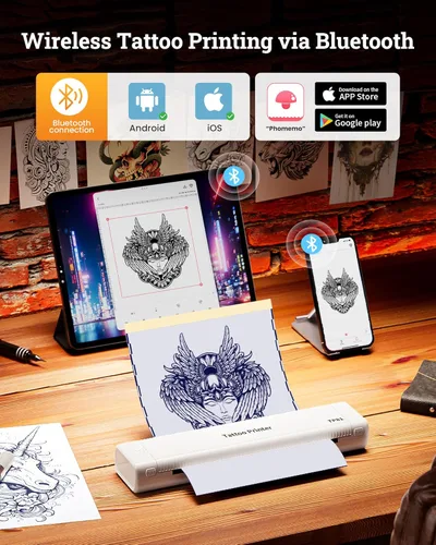Miniatura 2 de Itari TP81 - Impresora de plantillas de tatuajes Bluetooth - Máquina de tatuaje con 10 piezas de papel de transferencia 100% libre de alérgenos