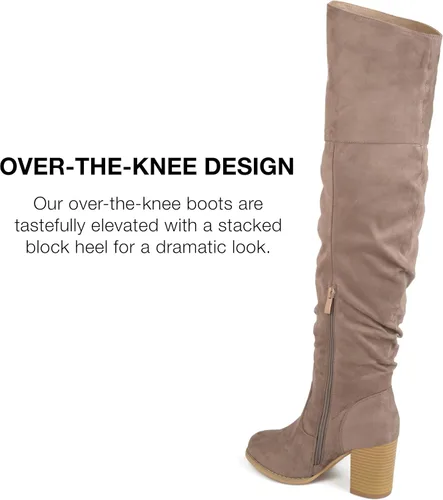 Miniatura 3 de Journee Collection Botas Kaison de cuero vegano con cremallera sobre la rodilla y tacón de bloque para mujer regular y ancha