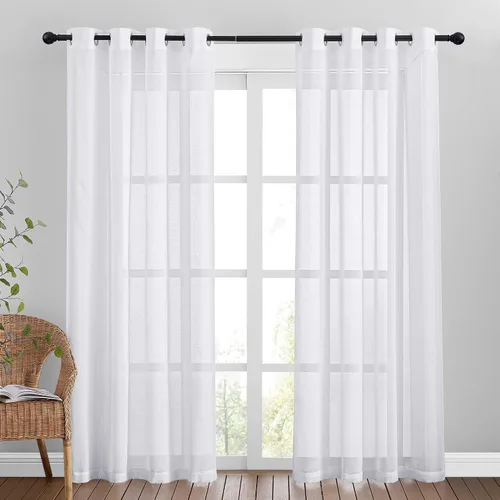 Miniatura 22 de NICETOWN Cortinas de lino sintético degradado para sala de estar, estilo noble con ojales, cortinas semitransparentes para niños, cortinas de Morado