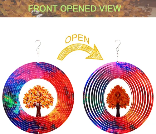 Miniatura 4 de Spring Song Árbol de la vida 3D Kinetic Wind Spinner para patio y jardín, de acero inoxidable, para interiores y exteriores, decoración colgante