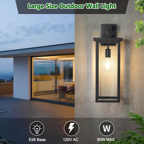 Miniatura 2 de tewei Farol de Pared Exterior de Gran Tamaño Accesorio de Luz de Pared Exterior, Luz de Porche Negro Mate, Luces Exteriores Impermeables para Casa
